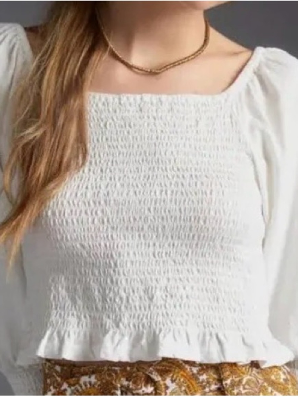 Pilcro White Smocked Square-Neck Crop Top